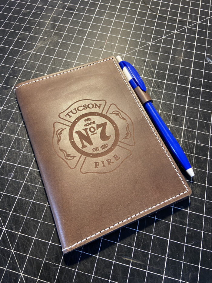 Laser engraved field notes or passport leather cover with custom engraving